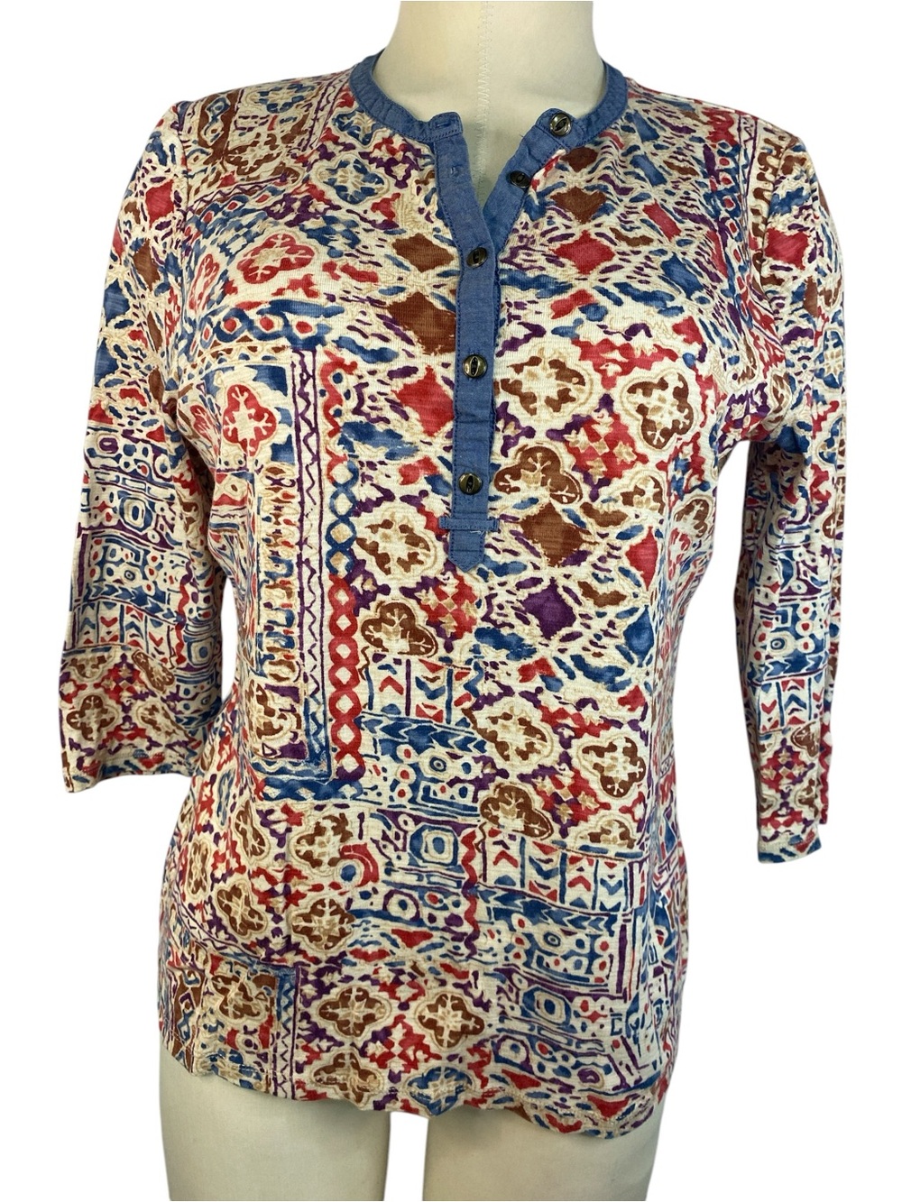 Lauren Ralph Lauren Patterned Henley Top - Multicolor Women’s Large